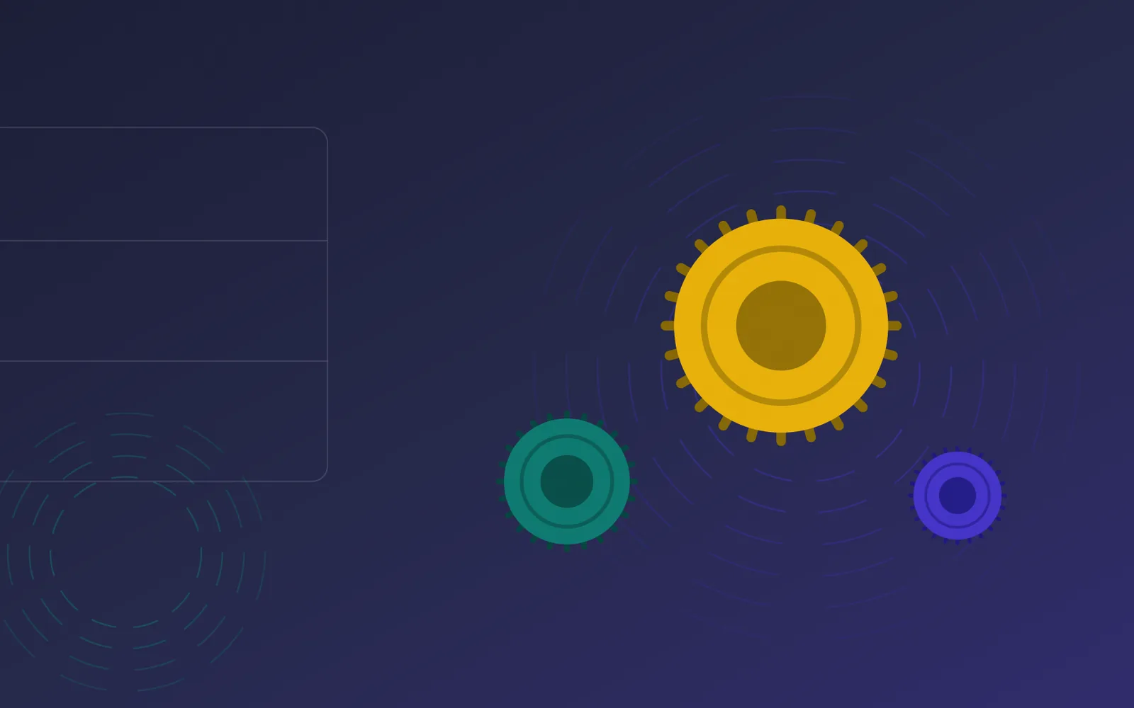 Abstract illustration of Modo prize tokens and spinning reels in indigo, teal and gold